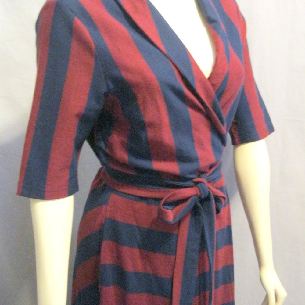 eshakti COTTON KNIT STRIPED WRAP DRESS Size XL-16 - Picture 2 of 6